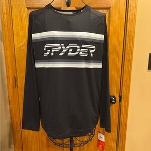 NWT Spyder Men's Pump Lightweight Crew LS Pullover Top Black US SKI TEAM, Medium